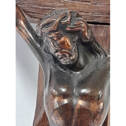 85 - Large wood Crucifix with Bronzed metal Christ, 40cm x 20cm