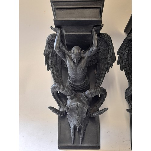 87 - Pair of composite wall brackets of Mythological Devil Theme, 30cm high x 18cm wide