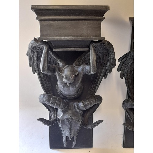 87 - Pair of composite wall brackets of Mythological Devil Theme, 30cm high x 18cm wide