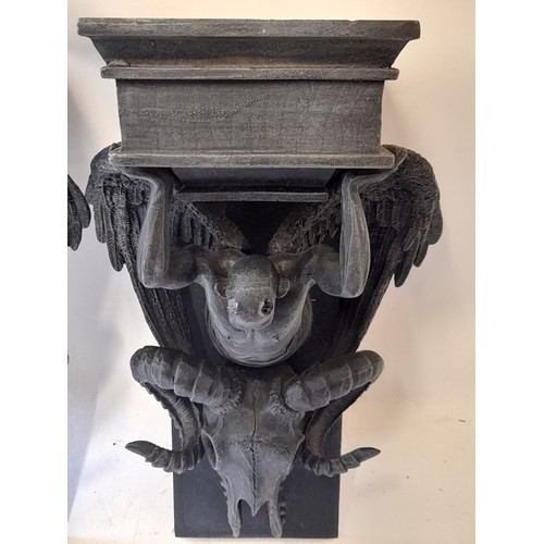 87 - Pair of composite wall brackets of Mythological Devil Theme, 30cm high x 18cm wide