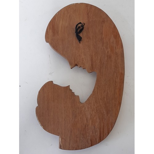 96 - Wood Carved Mother and Child for wall hanging, 30cm long