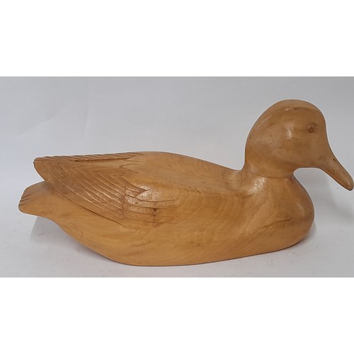 99 - Modern wood carved Decoy Duck, 32cm long