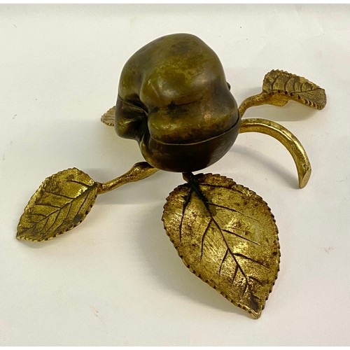 209 - Vintage Brass / Bronze Apple and Leaf Design Hinged Trinket Box. 23cm x 18cm x 10cm