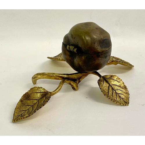 209 - Vintage Brass / Bronze Apple and Leaf Design Hinged Trinket Box. 23cm x 18cm x 10cm