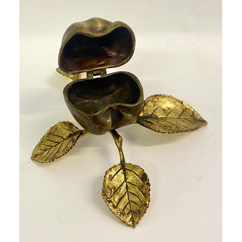 209 - Vintage Brass / Bronze Apple and Leaf Design Hinged Trinket Box. 23cm x 18cm x 10cm