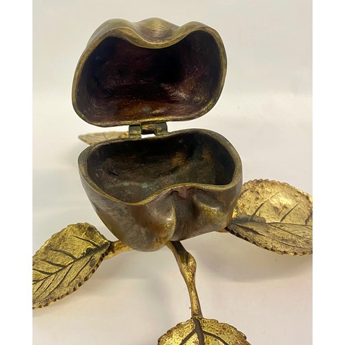 209 - Vintage Brass / Bronze Apple and Leaf Design Hinged Trinket Box. 23cm x 18cm x 10cm