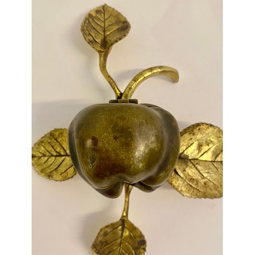 209 - Vintage Brass / Bronze Apple and Leaf Design Hinged Trinket Box. 23cm x 18cm x 10cm