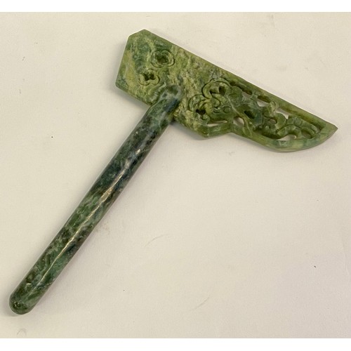 210 - Large Vintage Green Carved Jade Oriental Style Axe Ornament 27.5cm x 21cm