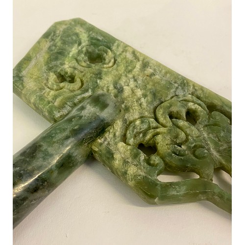 210 - Large Vintage Green Carved Jade Oriental Style Axe Ornament 27.5cm x 21cm