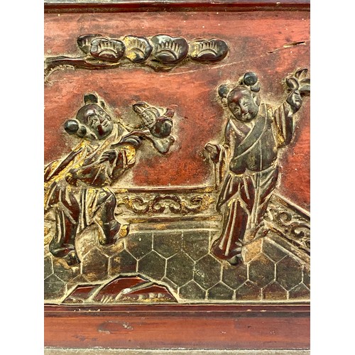 224 - Antique Carved Wood Oriental Temple Carved Wood Wall Panel / Relief 33.5cm x 22.5cm