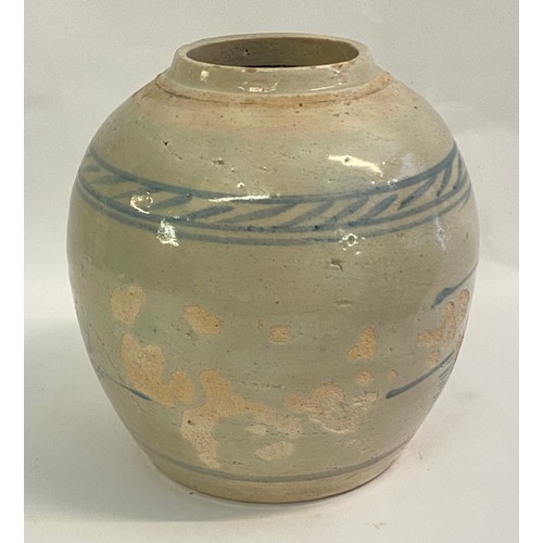 225 - Chinese  Glazed Ginger Jar with Marking to Base 17cm Height. 14.5cm Diameter