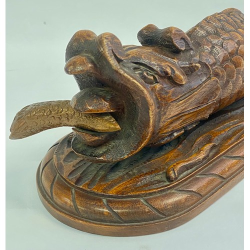 227 - Chinese  Carved Wood Serpent Fish Sculpture 40cm x 12cm x 11.5cm