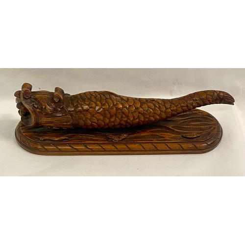 227 - Chinese  Carved Wood Serpent Fish Sculpture 40cm x 12cm x 11.5cm