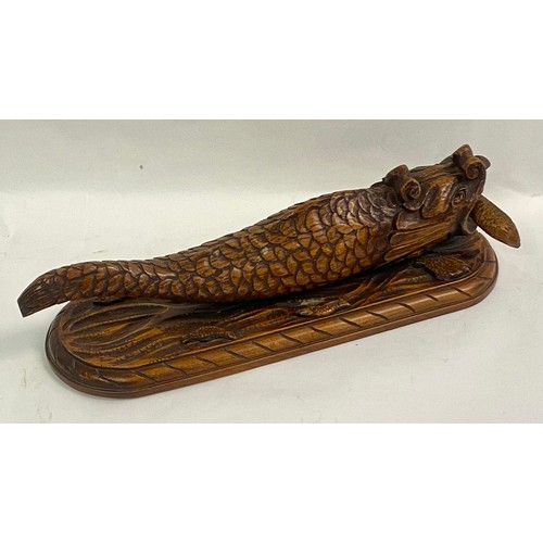 227 - Chinese  Carved Wood Serpent Fish Sculpture 40cm x 12cm x 11.5cm