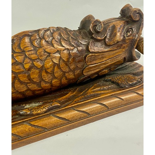 227 - Chinese  Carved Wood Serpent Fish Sculpture 40cm x 12cm x 11.5cm