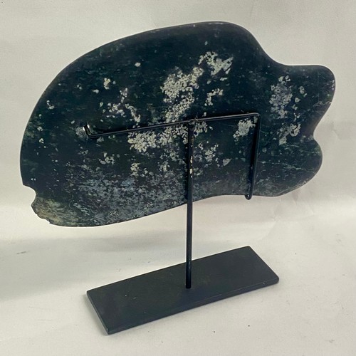 228 - Vintage Contemporary Carved Stone Abstract Art Fish Sculpture Raised on Metal Stand 28cm x 26cm