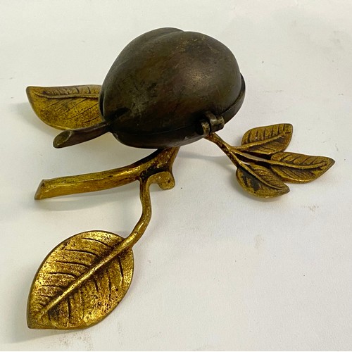 232 - Vintage Brass / Bronze Pear and Leaf Design Hinged Trinket Box 20cm x 16cm x 9cm