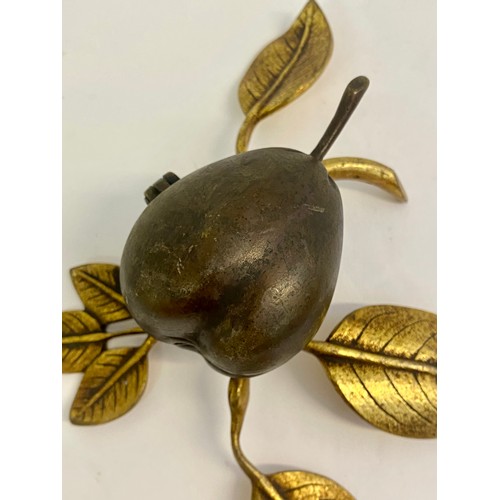 232 - Vintage Brass / Bronze Pear and Leaf Design Hinged Trinket Box 20cm x 16cm x 9cm