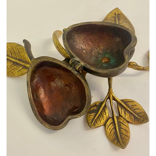 232 - Vintage Brass / Bronze Pear and Leaf Design Hinged Trinket Box 20cm x 16cm x 9cm