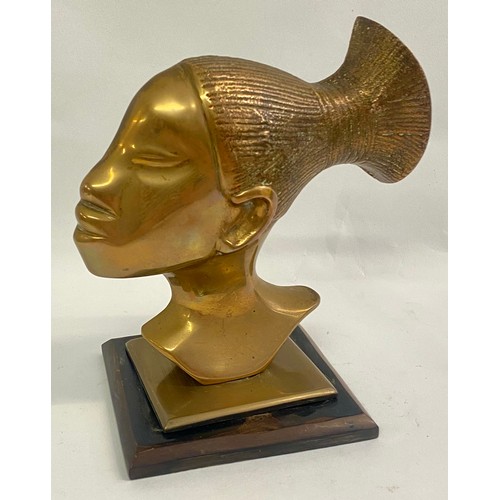 234 - Vintage Art Deco  Matched Pair of Brass / Bronze Mounted Profile Bust Figures of African Women Desig... 