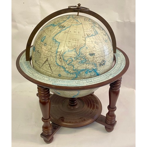 235 - Vintage Floor Standing Wood and Brass Terrestrial World Globe with Compass Insert to Base 51cm Heigh... 