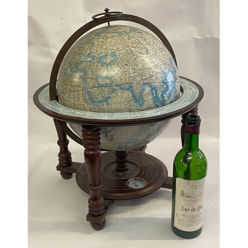 235 - Vintage Floor Standing Wood and Brass Terrestrial World Globe with Compass Insert to Base 51cm Heigh... 