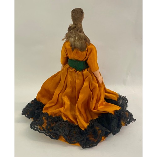 241 - Vintage Macabre Amalgamated Taxidermy Oddity of a Birds Head on Dressed Woman Doll Body, Raised on B... 