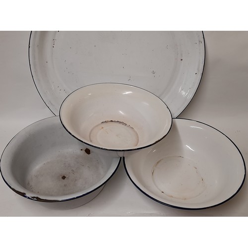 140 - 4 x Enamel Bowls, largest 56cm diameter