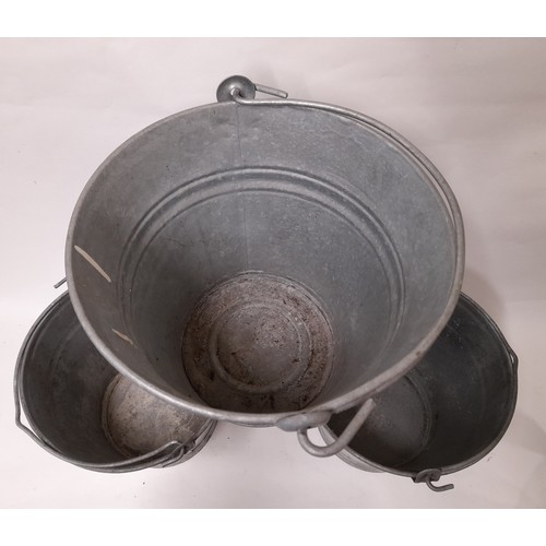 144 - 3 x Galvanised Buckets with swing handles