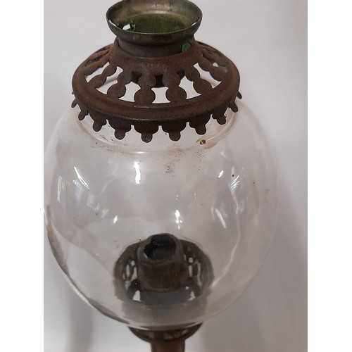 148 - 2 near pair candlestick glass globe lamps, tallest 40cm high