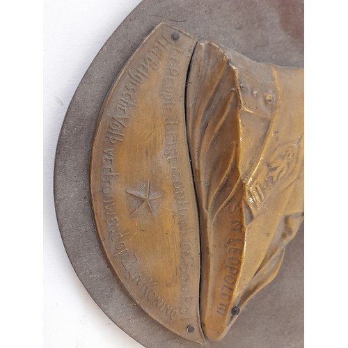 149 - Bronzed Metal profile of Leopold 111 on a wooden Plaque, 30cm x 23cm