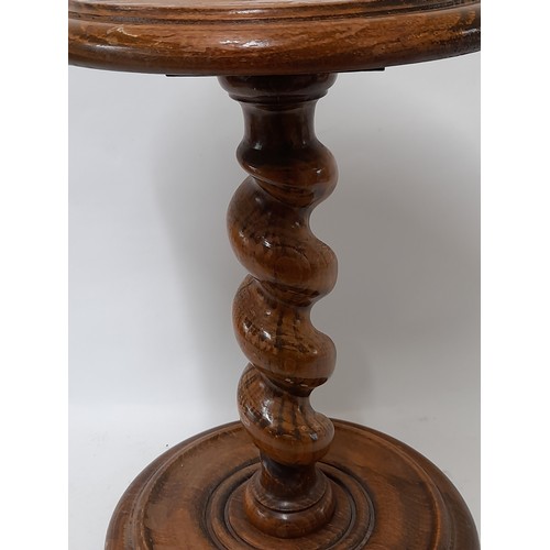 219 - Smokers side table with barley twist support, 25cm diameter x 39cm high