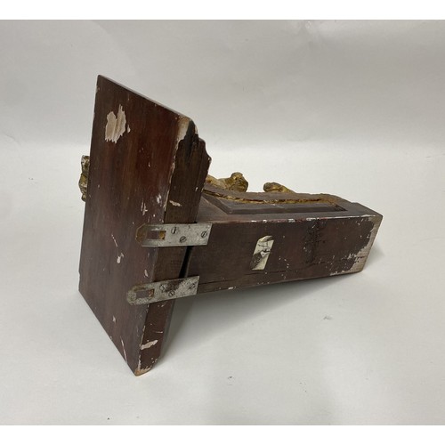 401 - Decorative Vintage Carved Wooden Wall Bracket / Shelf With Traces Of Gilt 29cm x 24cm x 21cm