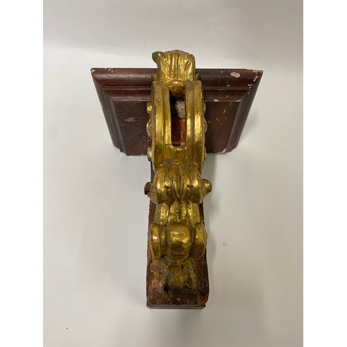 401 - Decorative Vintage Carved Wooden Wall Bracket / Shelf With Traces Of Gilt 29cm x 24cm x 21cm