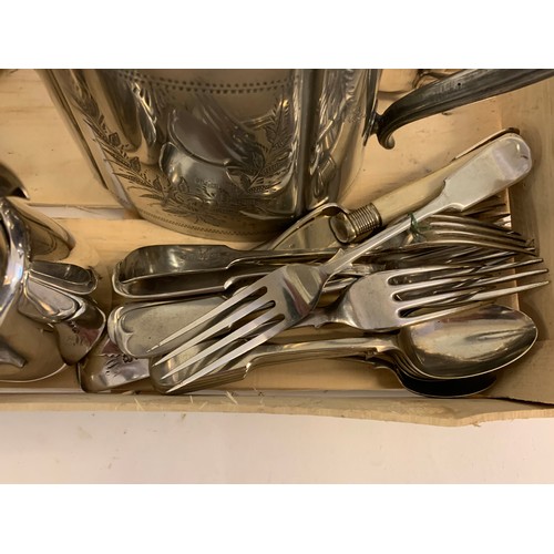 281 - Collection Of Antique Silver Plate Cutlery Together With A Victorian Tea Pot And Other Similar Etc