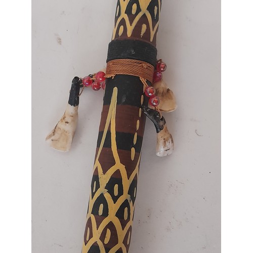 321 - Tribal Staff Hand Decorated adorned with Teeth, 76cm high