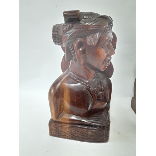 322 - Tribal Carved Wood Bookends, 26cm high