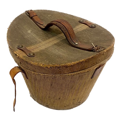 364 - A Virtuous Antique Leather and Material Travel Hat Box with Lock and Studs (A/F) 35cm x 30cm x 27cm