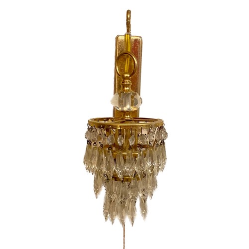 366 - Pair of Small Vintage Crystal Drop Wall Chandelier Lights. 26cm Height. 11cm Diameter