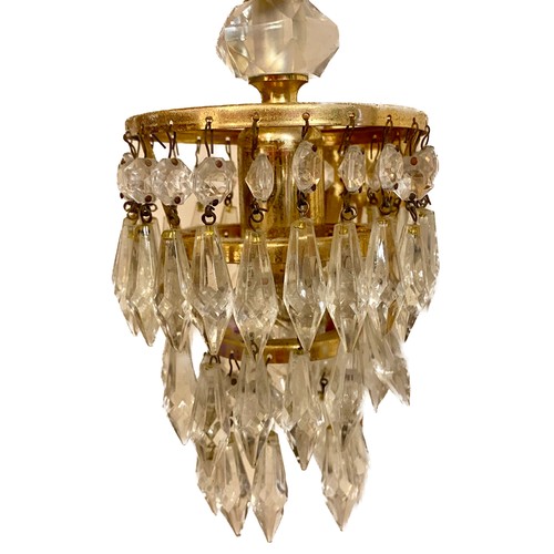 366 - Pair of Small Vintage Crystal Drop Wall Chandelier Lights. 26cm Height. 11cm Diameter