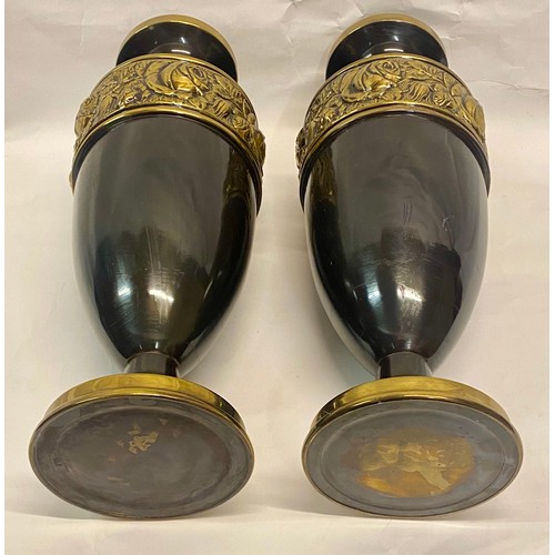 368 - Pair of Tall Metal Gilt Flower Rim Design Vases 44cm Height