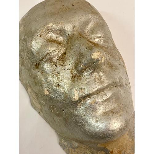 369 - Vintage Silver Painted Plaster Cast Death Mask 25cm x 14cm x 13cm