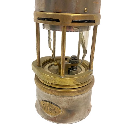 374 - Vintage Miners Lamp with Plaques Engraved 703 30cm Height