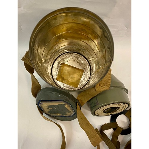 375 - Belgian Military Issue WW2 Type L.702 Gas Mask Respirator in Cylinder Tin Cannister 31cm Height