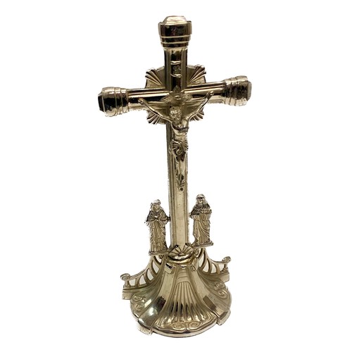 376 - Religious White Metal Altar Cross 40cm Height