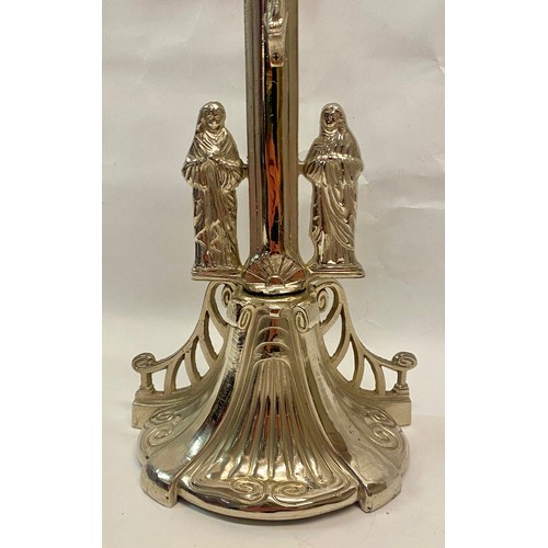 376 - Religious White Metal Altar Cross 40cm Height