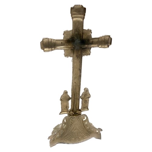 376 - Religious White Metal Altar Cross 40cm Height