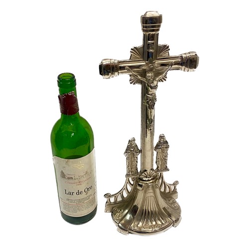 376 - Religious White Metal Altar Cross 40cm Height