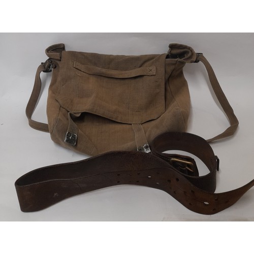 343 - Canvas Military  Shoulder Bag and Sam Brown type leather belt