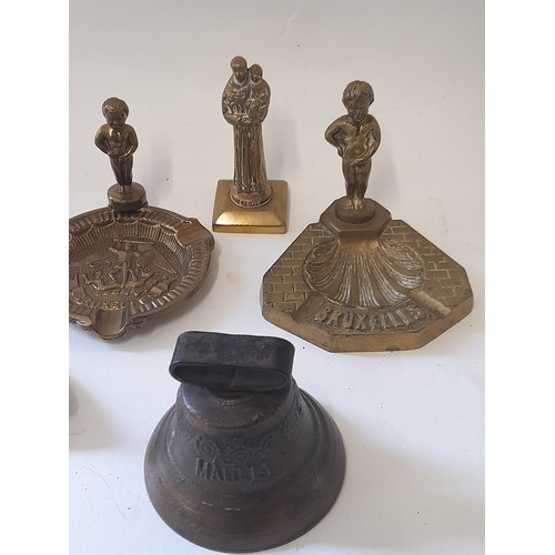 358 - 6 x Brass Ornaments to include 3 ashtrays and a bell, etc